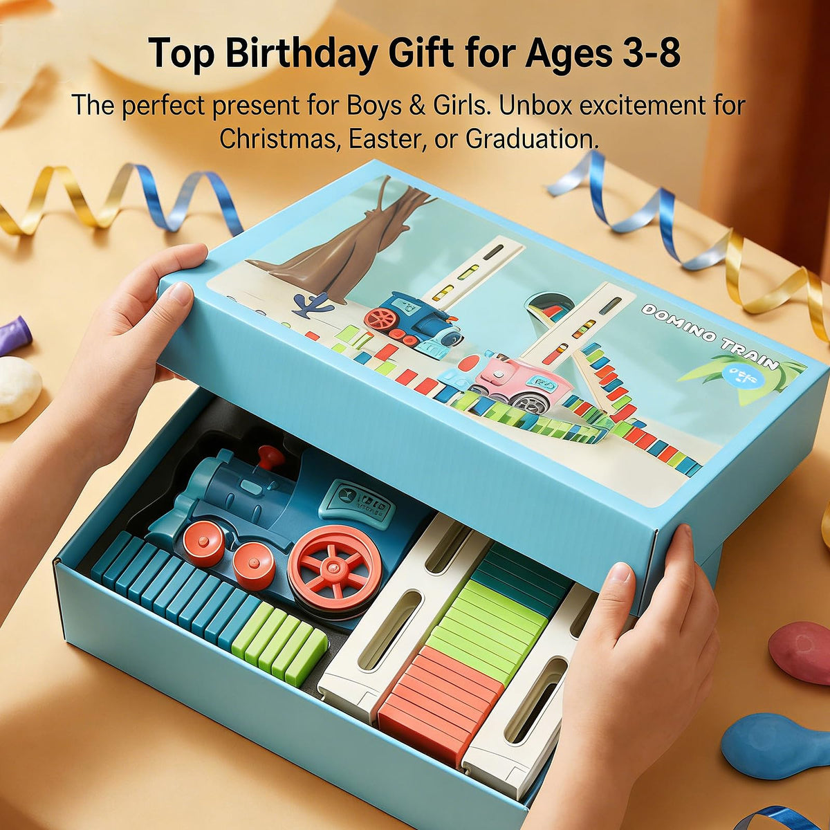 PREPHY Domino Train Toys Kids Games - Automatic Stacking Creative Game 3+ Year Old - Stem Montessori Toy for Boys 4-6 - Summer Autistic Christmas Birthday Gifts 5 6 Toddler Ages 4-8