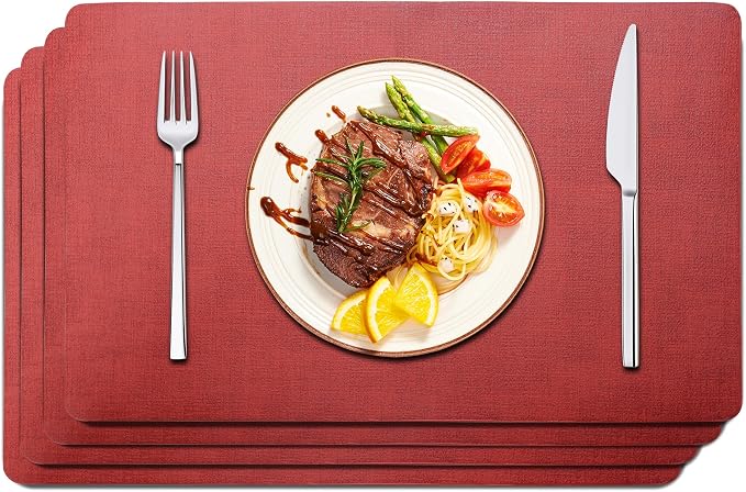 Maxpearl Faux Leather Placemats Set of 4, Waterproof - Wipe Clean - Heat Resistant - Anti Slip Dining Table Place Mats, Suitable for Indoor & Outdoor Use, 17ââÃ12ââ, Red