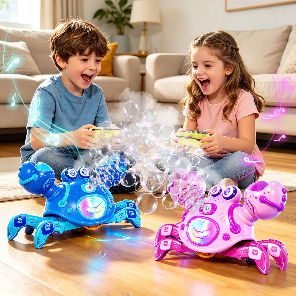 Gretex Crab Bubble Machine for Kids 3-6 Year Old: Remote Control Bubble Machine With Mist Spray Led Lights Music, AutoWalking Bubble Toy, Bubble Maker for Toddler Boys Girls Indoor Outdoor Party, Pink