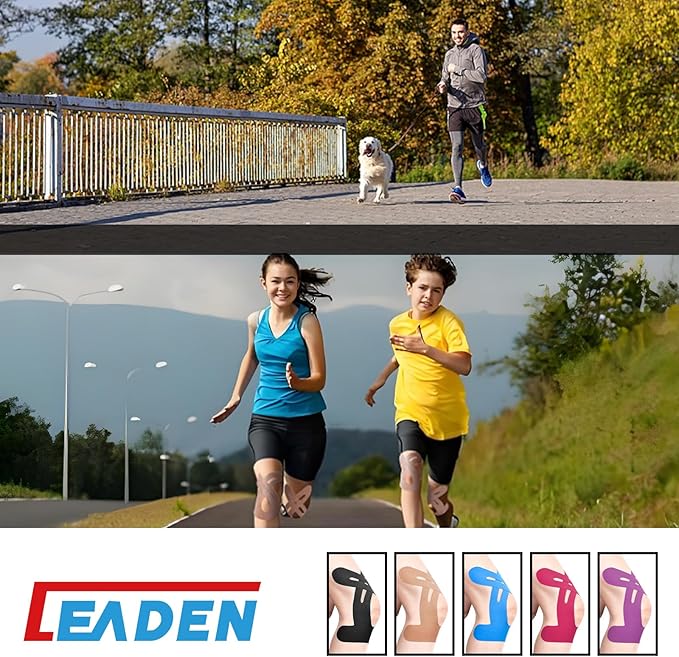 IEADEN Precut Kinesiology Tape for Knees, 20 Pcs - Knee Support & Stability, Knee Pain Relief Athletic Tape - Waterproof & Elastic, Breathable Hypoallergenic Latex-Free Tape, Pink