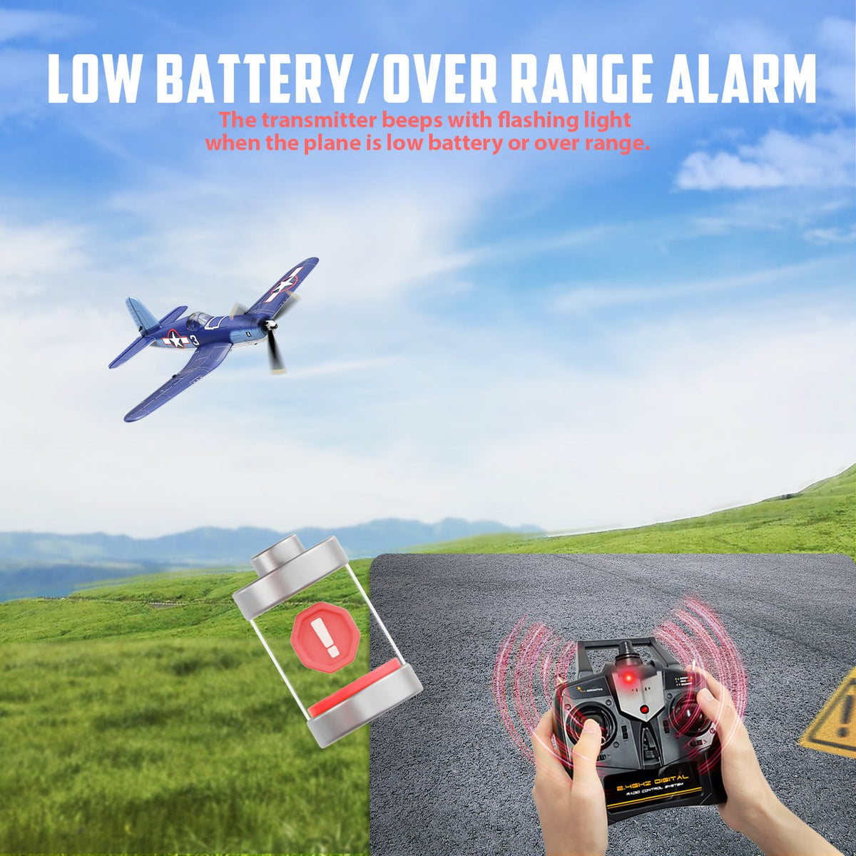 RCkuler RC Planes for Adults, 4 Channel RTF F4U Corsair RC Airplanes Fighters with 6-Axis Gyro, 3 Flight Modes and One-Key Aerobatic Function, Wingspan 400mm, Suitable for Outdoors and Gifts