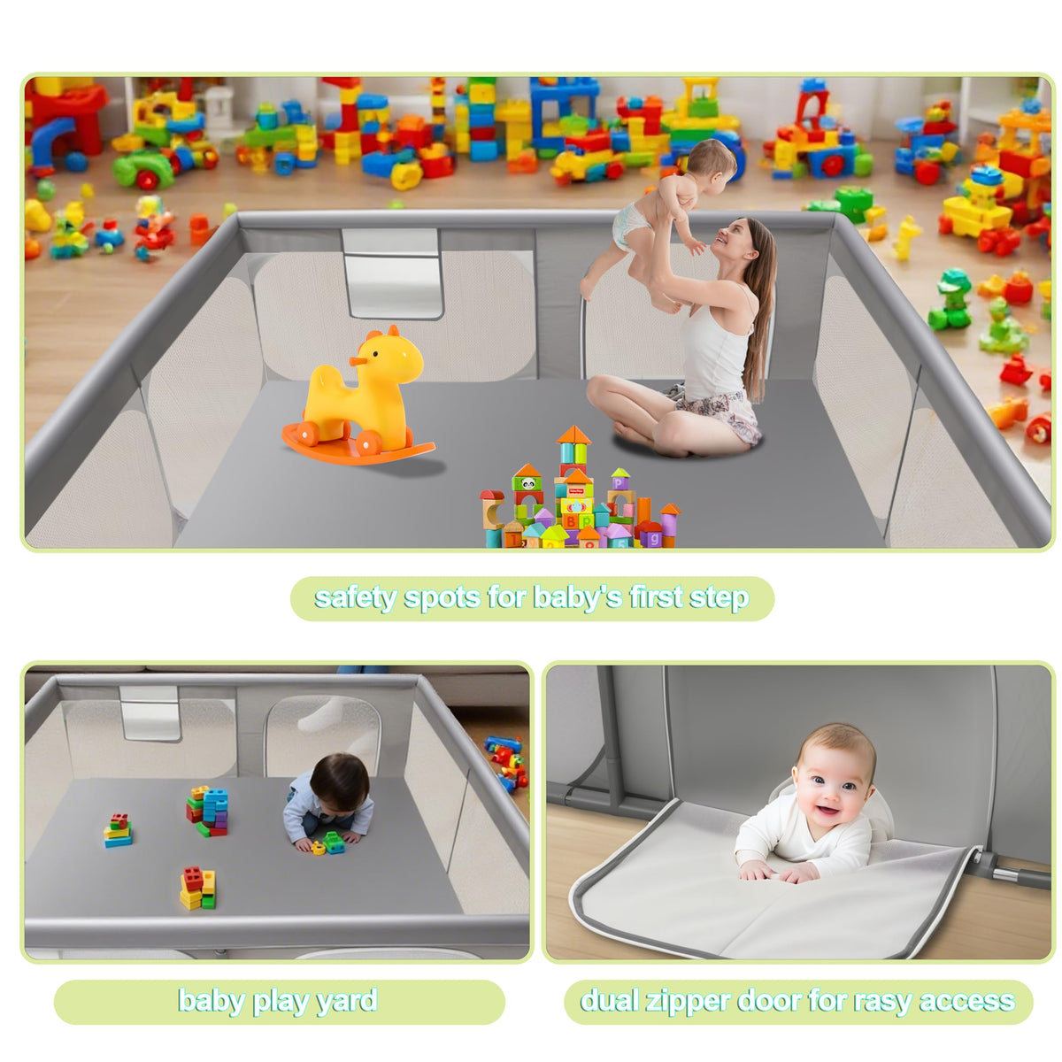 Baby Playpen 79"x79" Extra Large Play Pen for Babies and Toddlers, Safety Baby Play Yard & Fence with Dual Zipper Doors, Dual Storage Mesh Pockets, and Fully Transparent Sides
