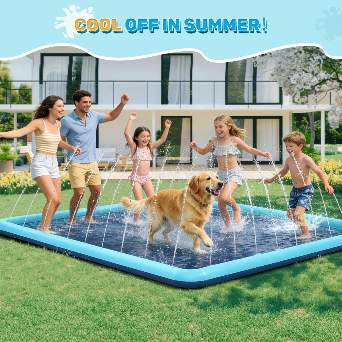 Bilibara 15 FT Jumbo Splash Pad for Dogs, Non-Slip Splash Pads for Toddlers 3+, Heavy Duty Thickened Sprinkler Pool Summer Outdoor Water Toys for Backyard, Teal