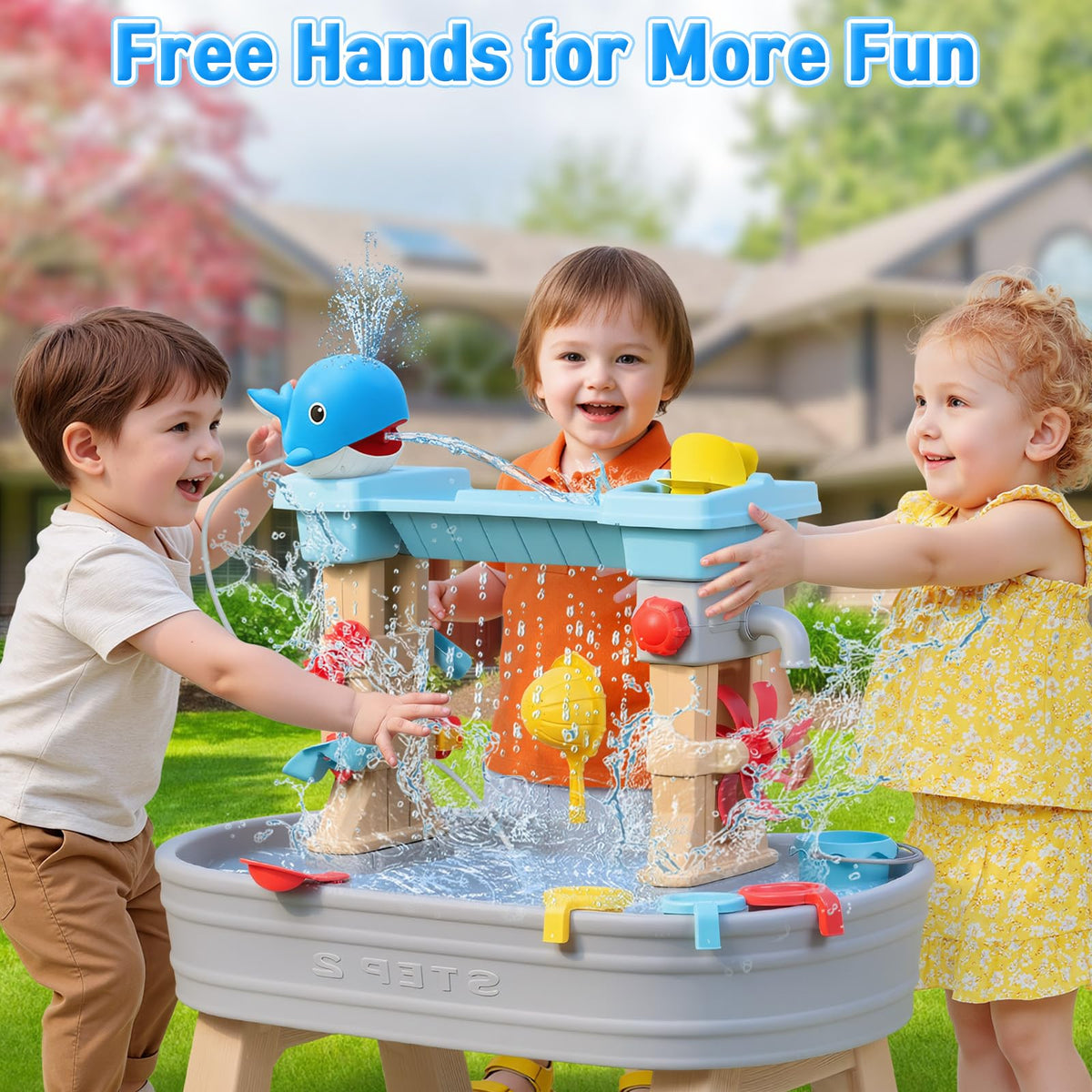 Infowush Water Table Pump, Whale Rechargeable Water Pump for Water Table with Sprinkler, 3.5 Hours Non-Stop Fun Summer Outdoor Water Toys Outside Water Play Table Accessories for Kids Toddlers, Blue