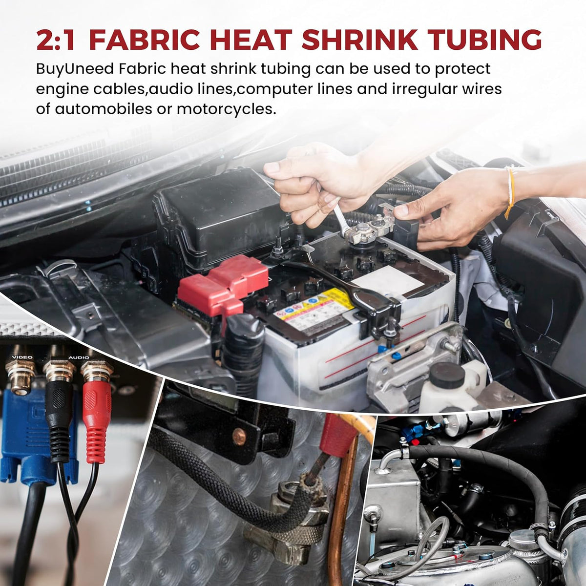 BuyUneed 2:1 (1/2" 16ft) Braided Sleeving Shrinkable Fabric Heat Shrink Tubing- Abrasion Protection Flexibility Wiring