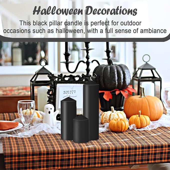 18 Pcs Black Pillar Candles Bulk Set,Hurricane Candlesï¼? Different Lengths (6 Each),Dripless Unscented Smokeless,Gives You a Better Atmosphere When Organizing Wedding or Event Party.