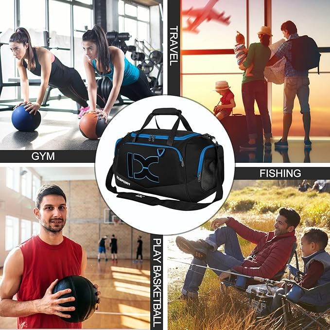 Sports Gym Bag,INOXTO Travel Duffel Bag with Dry Wet Pocket And Shoe CompartmentFor Women and Men,40L/55L Fitness Waterproof Weekender Bag For Swim Sports Travel Working Out (Black blue, 40L)