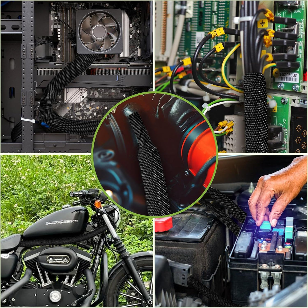 Tsmhisd 2:1Heat (1/2"-12ft) Shrink Wire Loom Braided Cable Sleeves,Heat Resistant Fabric Woven Shrink Tubing Wiring