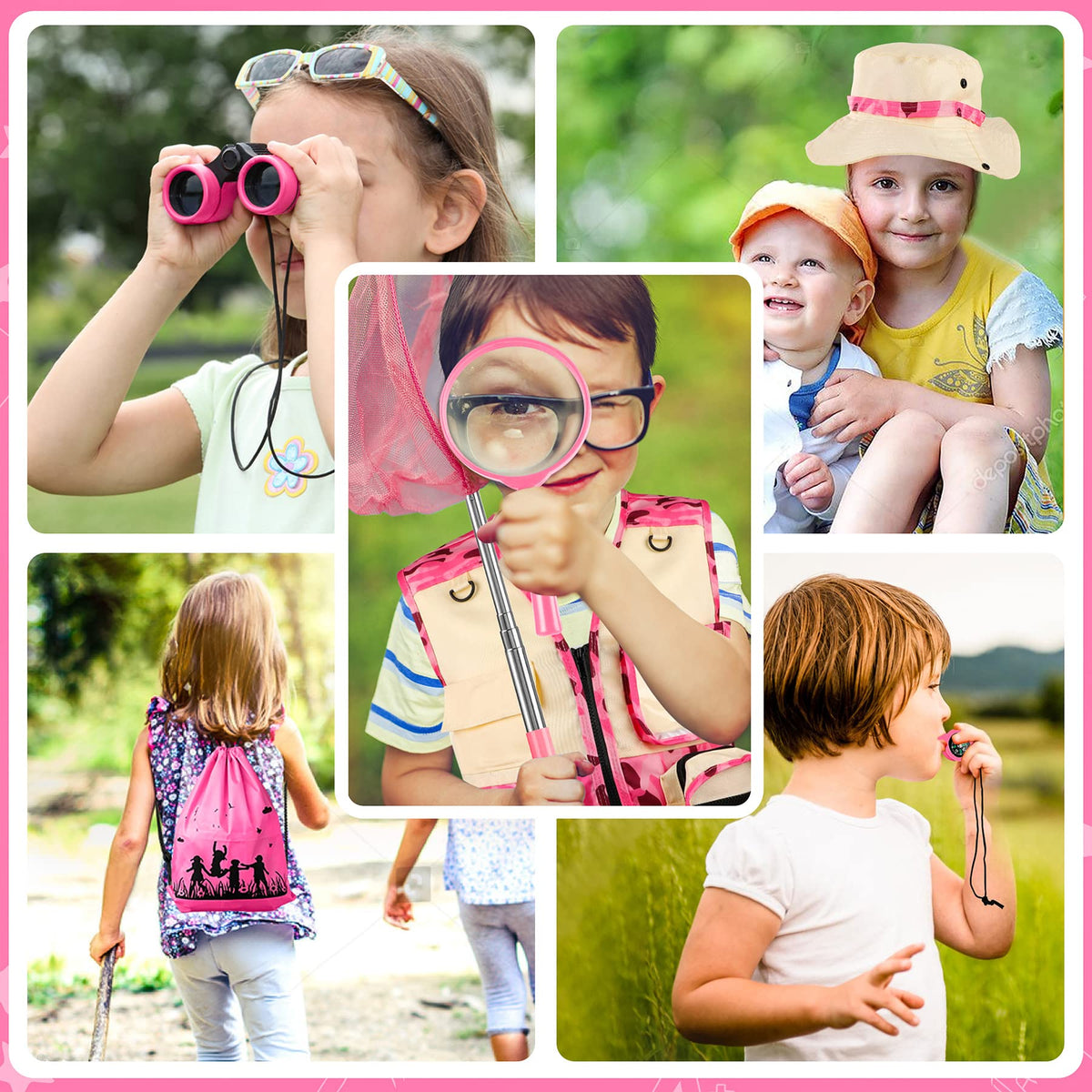 INNOCHEER Kids Explorer Kit & Bug Catcher Kit & Safari Costume Kit, Outdoor Exploration Set with Hat, Vest, Butterfly Net and Bugs Book for Boys Girls 3-12 Years Old (Camouflage Pink)