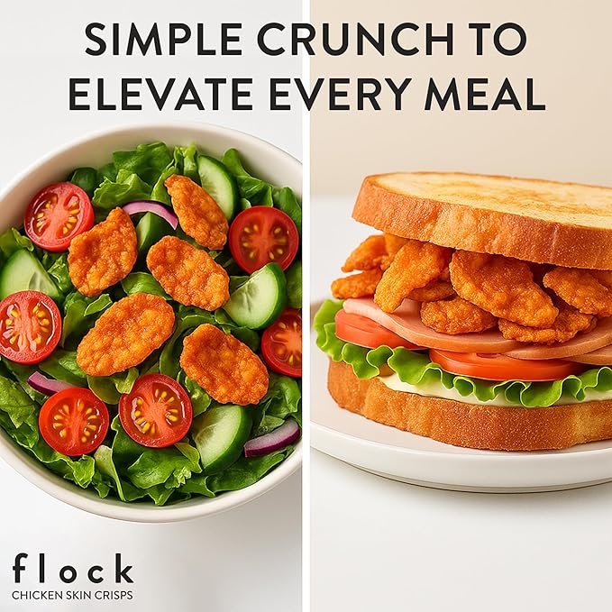 Flock Keto Chicken Skin Chips โ Original Flavor, Low Carb, High Protein, Gluten-Free Chicken Crisps, Keto Snack, Low Carb Chips, Protein Crackers, Diet Snacks, 8-Pack (1oz)