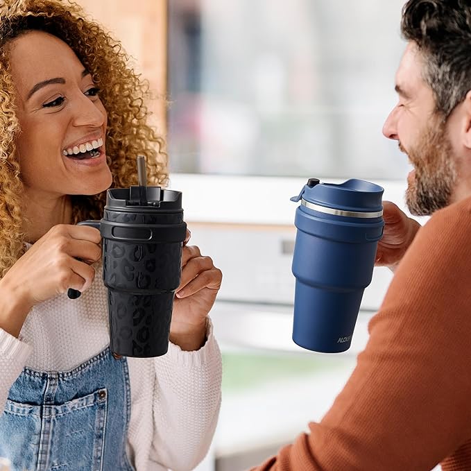 20 oz Insulated Coffee Mug Tumbler with Handle, Stainless Steel Travel Mug Tumbler with Lid and Straw,Double Wall Vacuum Leak Proof Ice Coffee Thermal Cup, Ocean Teal