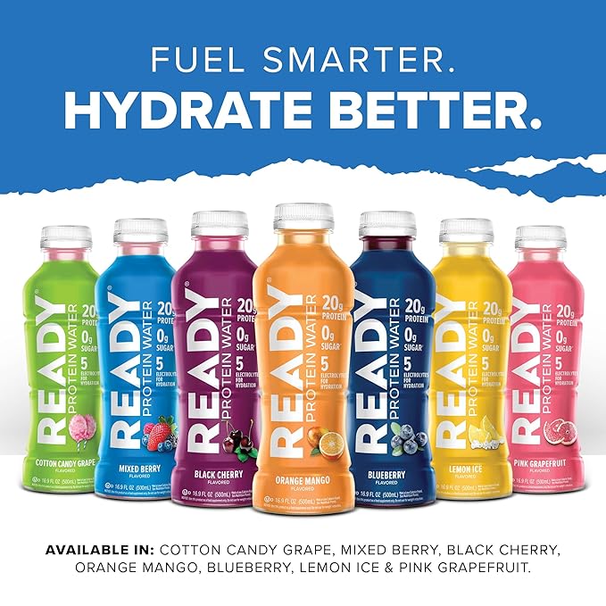 Ready® Protein Water ??20g Whey Protein Isolate, Zero Sugar, Low-Calorie Sports Drink for Hydration & Recovery ??Electrolytes, Essential Amino Acids ??Lemon Ice, 16.9 fl oz Bottles (12-Pack)