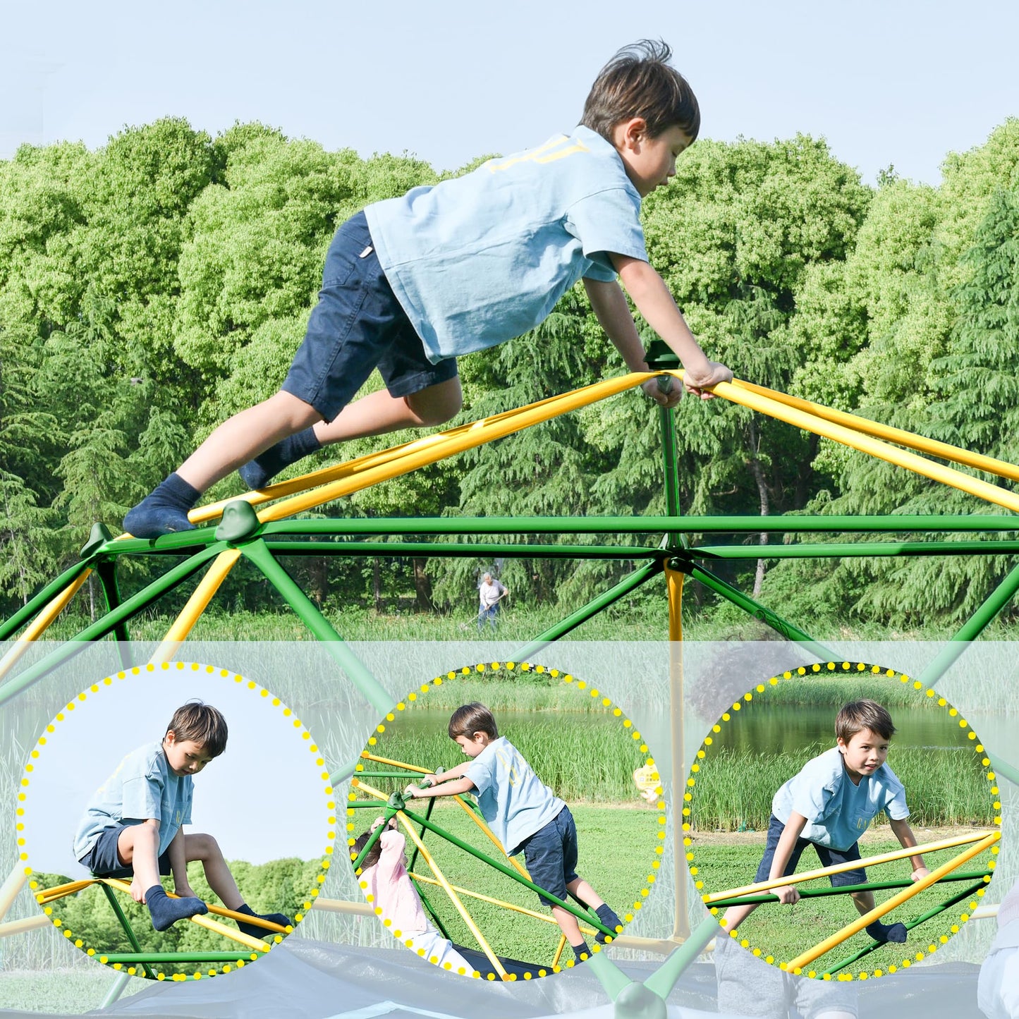 Merax 12FT Climbing Dome with Hammock, Outdoor Geometric Dome Climber Play Center for Kids 3-10 Supporting 1000 lbs, Easy Assembly Jungle Gym
