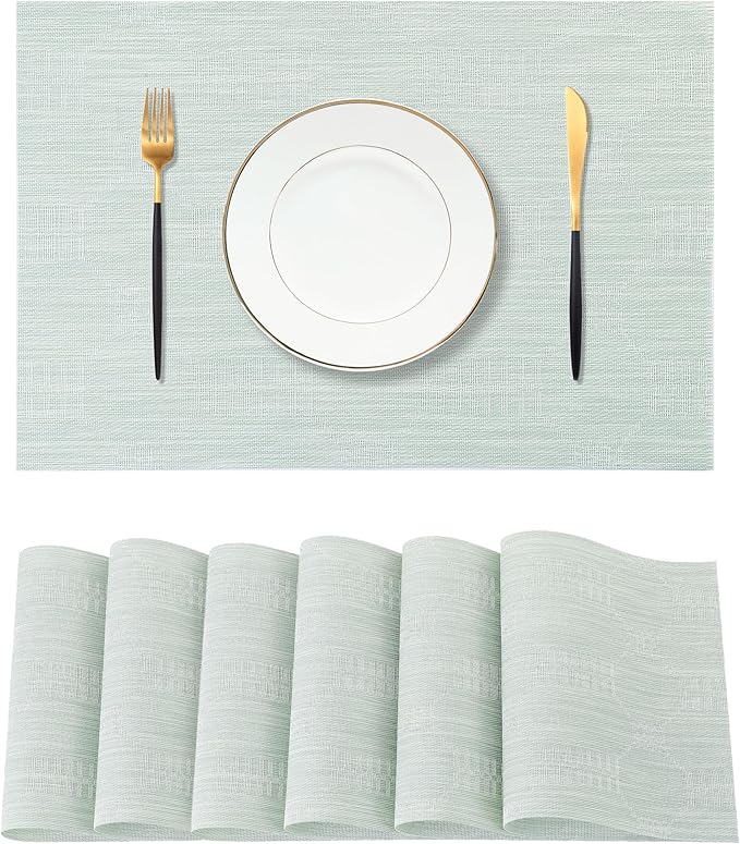 Leetaltree Mint Cream Placemats Set of 6 - Heat Resistant Non-Slip Place mats for Dining Table, Washable Durable PVC Vinyl Woven Table Matsï¼Mint Cream, 6ï¼