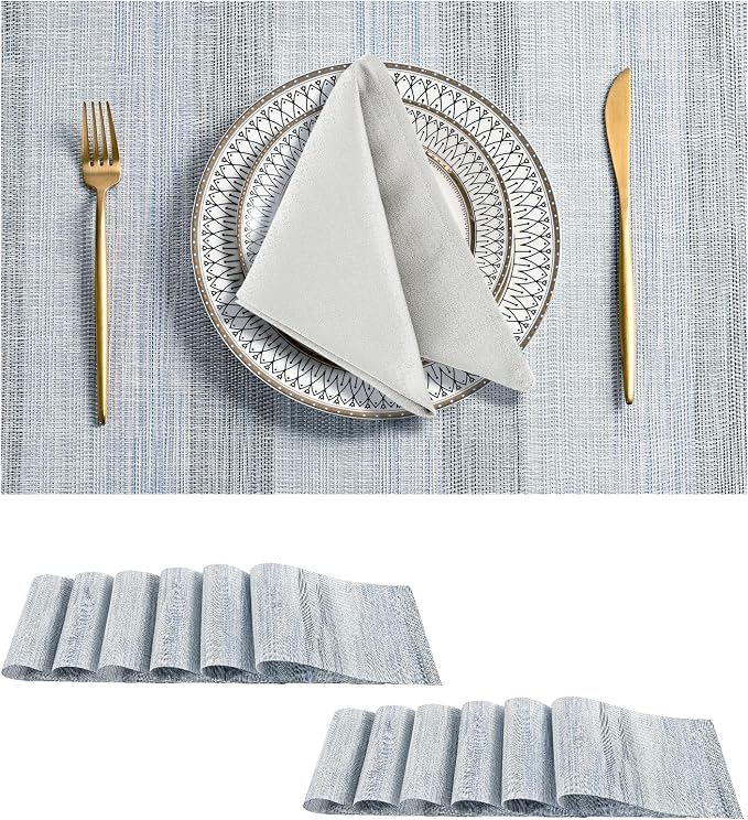 Leetaltree LightSteel Blue Placemats Set of 12 - Heat Resistant Non-Slip Place mats for Dining Table, Washable Durable PVC Vinyl Woven Table Matsï¼LightSteel Blue, 12ï¼