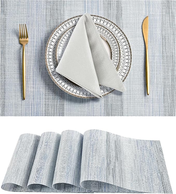 Leetaltree LightSteel Blue Placemats Set of 4 - Heat Resistant Non-Slip Place mats for Dining Table, Washable Durable PVC Vinyl Woven Table Matsï¼LightSteel Blue, 4ï¼