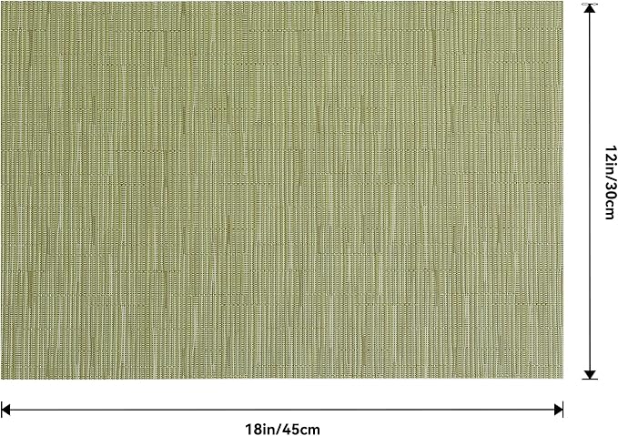 Leetaltree Pea Green Placemats Set of 8 - Heat Resistant Non-Slip Place mats for Dining Table, Washable Durable PVC Vinyl Woven Table Mats(Pea Green, 8)