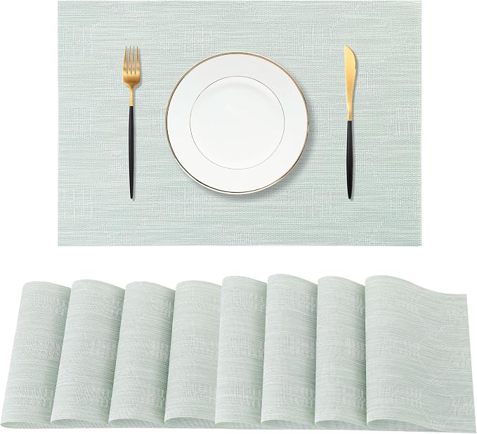 Leetaltree Mint Cream Placemats Set of 8 - Heat Resistant Non-Slip Place mats for Dining Table, Washable Durable PVC Vinyl Woven Table Matsï¼Mint Cream, 8ï¼