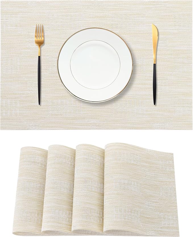 Leetaltree Wheat Placemats Set of 4 - Heat Resistant Non-Slip Place mats for Dining Table, Washable Durable PVC Vinyl Woven Table Matsï¼Wheat, 4ï¼