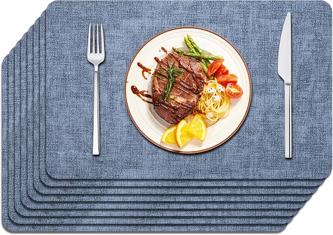 Maxpearl Set of 8 Faux Leather Table Placemats â Heat Resistant, Waterproof, Easy to Clean, Non-Slip Mats for Dining Table, Kitchen, Indoor & Outdoor, 17âx12â, Blue