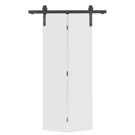 24 in. x 80 in. Primed White Smooth Flush Hardboard Hollow Core Composite Bi-Fold Barn Door with Sliding Hardware Kit