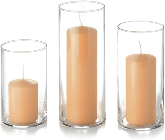 yummi Set of 12 Slim Pillars and Cylinder Vases - Caramel