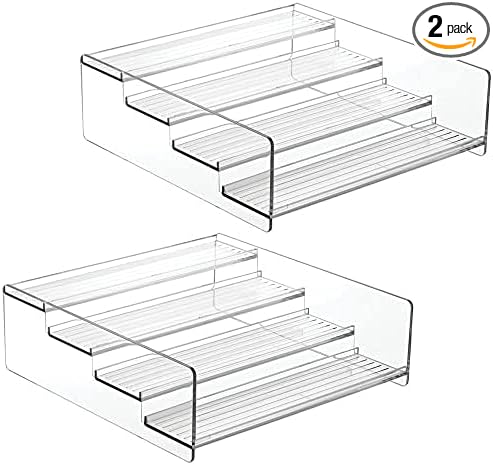 mDesign Plastic Bathroom Storage Organizer Shelf for Cabinet, Vanity, Countertop - Holds Vitamins, Supplements, Medicine Bottles, Nail Polish, Makeup - 4 Levels - Ligne Collection, 2 Pack, Clear