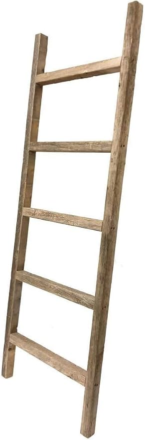 BARNWOODUSA Rustic Farmhouse Decorative Ladder - Our 5 ft Ladder can be Mounted Horizontally or Vertically and is Crafted from Upcycled Wood No Assembly Required Weathered Gray