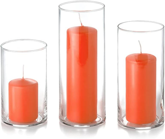 yummi Set of 12 Slim Pillars and Cylinder Vases - Bright Orange