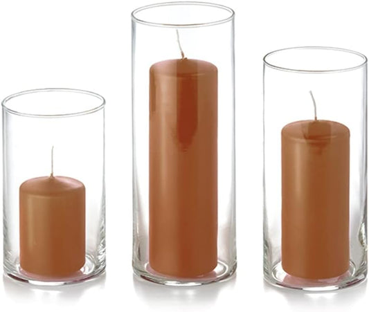 yummi Set of 36 Slim Pillars and Cylinder Vases - Toffee