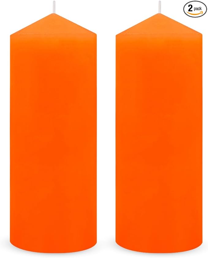 Set of 2 3x8 Inch Orange Pillar Candles, Dripless Unscented Solid Fall Colored Cylinder Column Tall Candles for Thanksgiving Day Home Table Emergency Power Outages - 90 Hour Burn Time