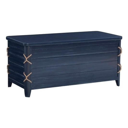 BOWERY HILL Modern Wood Rope Storage Chest, 38" L x 18" D x 18" H, Cedar Lined, Blue Finish, Paneled Design with Rope Trim, Versatile for Blanket Storage, Seating, or Coffee Table Use