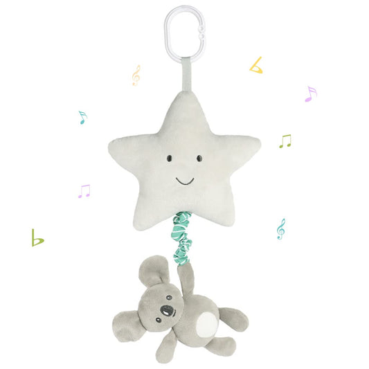 Blublu Park Baby Hanging Musical Toy With Music Box, Lullaby Pull Sensory for Babies Boys and Girls, Clip On Infant Pram Pushchair Cribs Strollers Car Seats, Star