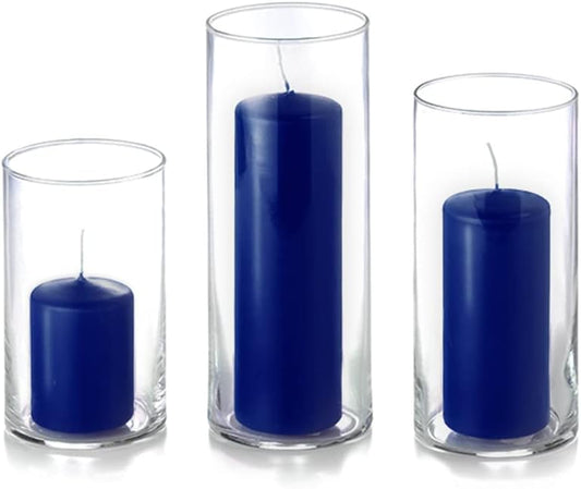 yummi Set of 12 Slim Pillars and Cylinder Vases - Navy Blue