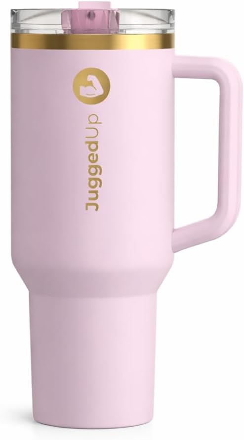 Skiennix 40oz Insulated Stainless Steel Tumbler - Leak-Proof Travel Mug with Handle & Flip Straw Lid | BPA-Free, Blush Gold