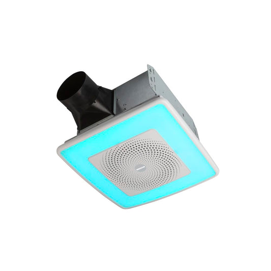 Broan-NuTone ChromaComfort Bathroom Exhaust Fan with Bluetooth Speaker, Powerful 110CFM/1.5 Sones, 24-color LED Light, SPK110RGBL, Wall Switch