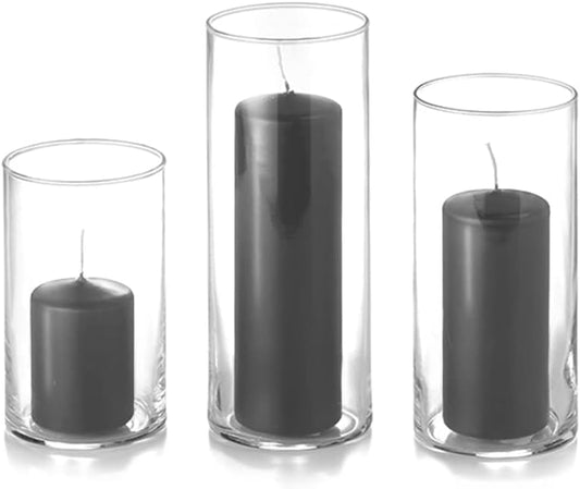 yummi Set of 12 Slim Pillars and Cylinder Vases - Gray