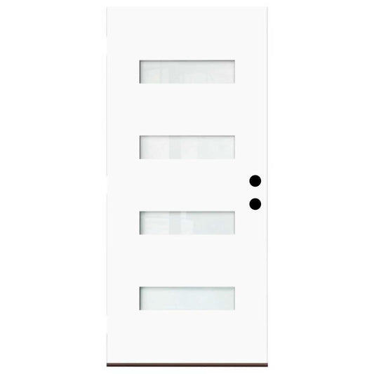 36x80 White Exterior Front Door Slab -Pre-Bored Reversible Fiberglass Entry Door Slab with Frost Glass-Primed Left Inswing/Right Outswing