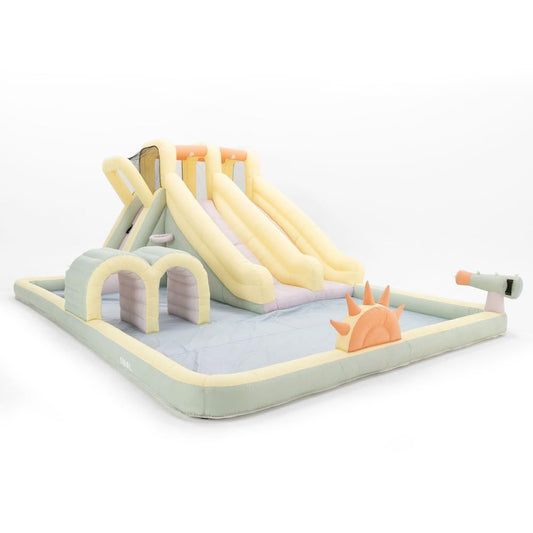 PLAYSMOL Splash Water Bounce House with Dual Slides, Inflatable Water Slide Park with Tunnels, Climbing Wall, Basketball Hoop, Ring Toss, & Sprayer, Ages 3-8