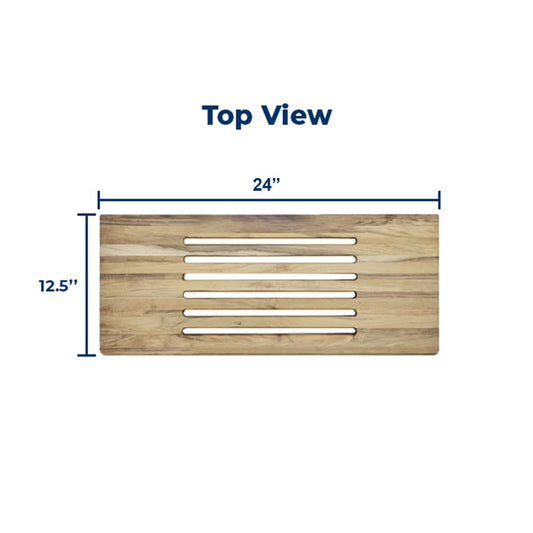 24" Wall Mounted Teak Wood Folding Shower Seat Bench with Slots