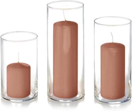 yummi Set of 12 Slim Pillars and Cylinder Vases - Cappuccino