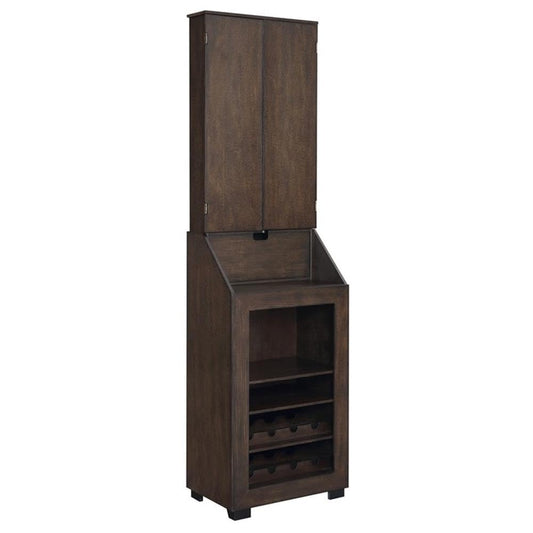 BOWERY HILL Dartboard Cabinet, 24" W x 15" D x 45" H, Walnut Finish, Includes Dartboard, Scoreboards, Darts, Wine Rack, Drop Down Storage Shelf, Traditional Style for Game Room Entertainment