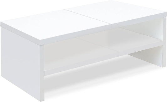 2 TEAMIX Tier White Monitor Riser Stand, Wood Desktop Stand with storage for Laptop/PC/Printer/Keyboard, TV Stand Shelf
