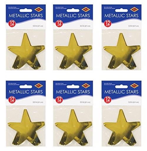 Beistle S57027-GDAZ6 Metallic Star Cutouts, 72 Piece, 3.5", Gold
