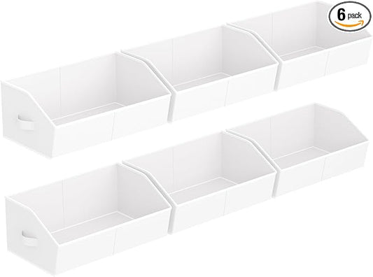 Homsorout Storage Bins for Shelves - Large Trapezoid Closet Shelf Organizer, Fabric Organization Bins with Handles, Storage Baskets for Clothes, Towel, Purse, 6 Pack, White
