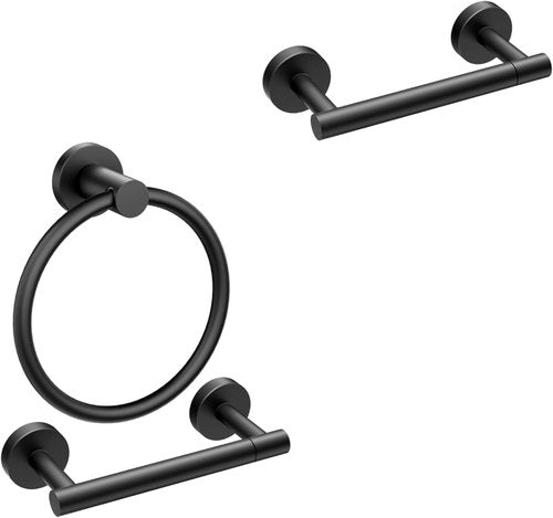 Forious Matte Black Toilet Paper Holder & Towel Ring Set - Stylish Bathroom Accessories