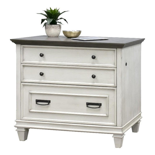 BOWERY HILL Wood Lateral File with Locking Legal/Letter File Drawer in White, Solid Wood, Sturdy Construction, Office Storage, Secure Document Organization, Durable Home or Work Use