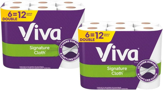 Viva Signature Cloth Paper Towels - Double Rolls, 6 = 12 Single Rolls, 2X More Durable | 2 Pack