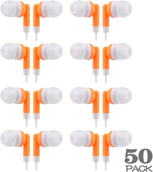50 Pack MP3 CN-Outlet Wholesale Earbuds Bulk Headphones Individually Bagged for iPhone, Android, Player for Schools
