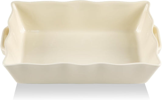 Sweejar Casserole Dishes - Ceramic 9x13 Baking Dish with Handles | Large Rectangular Lasagna Pan (Beige)
